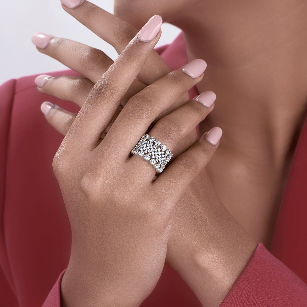 CY Diosa Paris Round Cut White Swarovski Zirconia Cocktail Ring Front 1