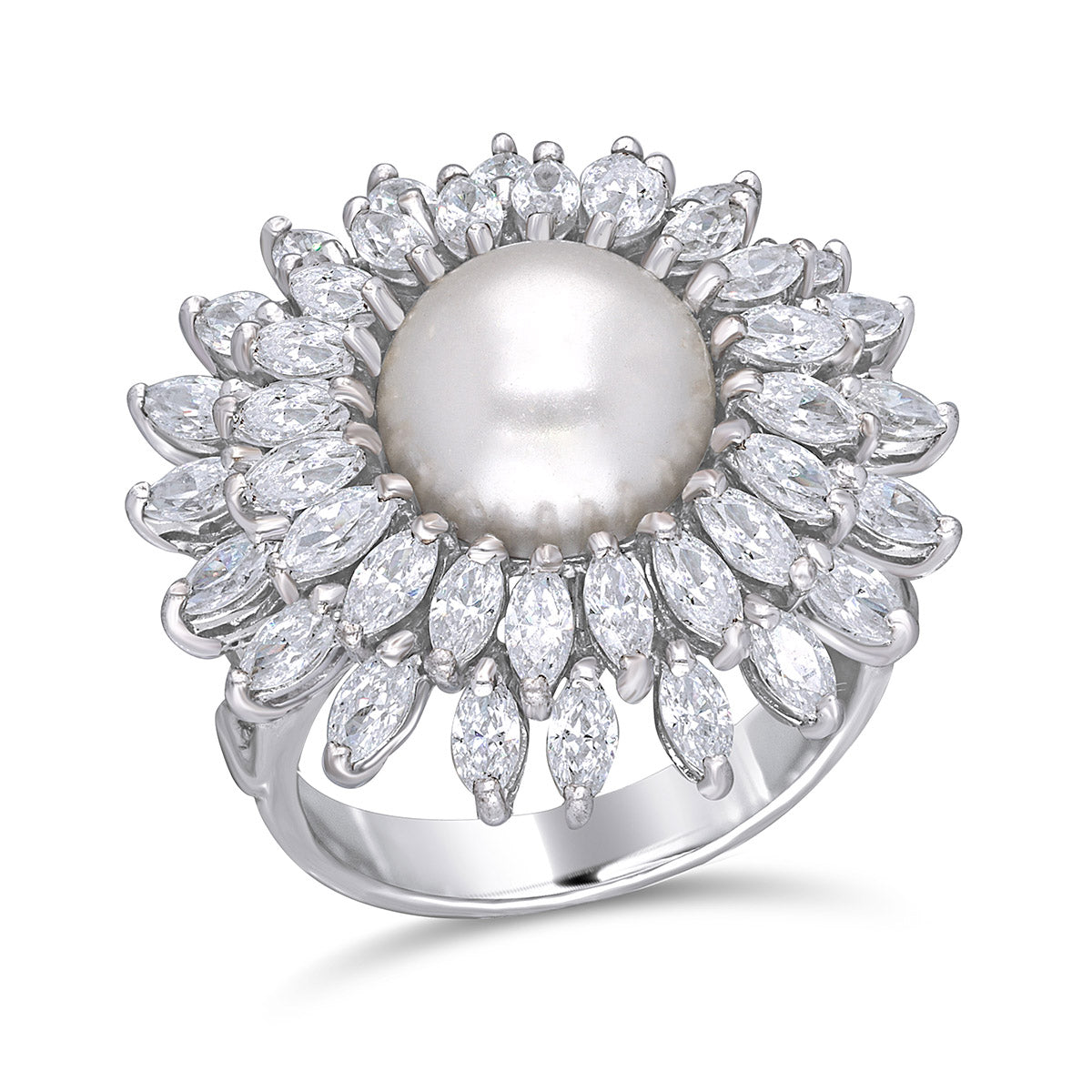 CY Diosa Paris Round White Korean Pearl And Marquise Shaped White Swarovski Zirconia Stone Front 2