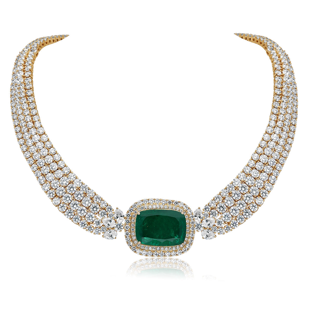 CY Diosa Paris Synthetic Cushion Cut Green Emerald And White Swarovski Zirconia Choker Necklace Front 2