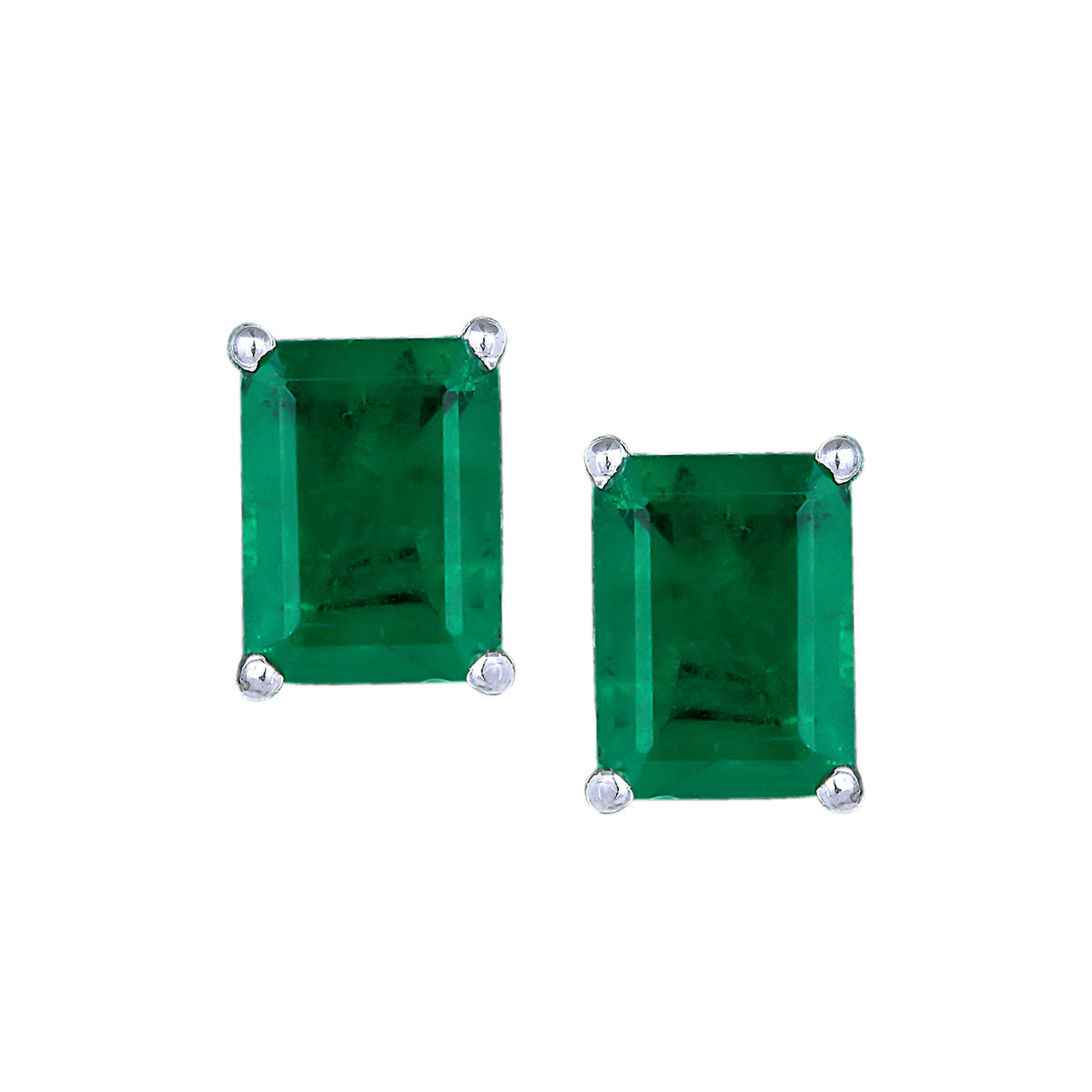 CY Diosa Paris Synthetic Green Emerald Cut Solitaire Studs Front 2