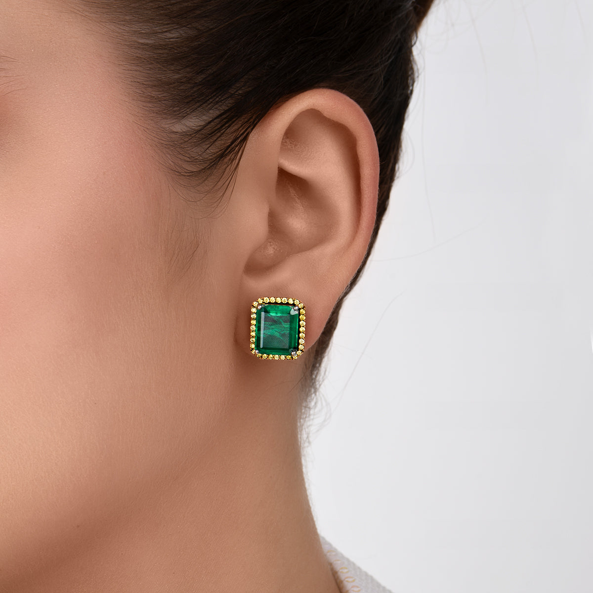 CY Diosa Paris Synthetic Octagon Sahped Green Emerald And Yellow Swarovski Zirconia Studs Front 1