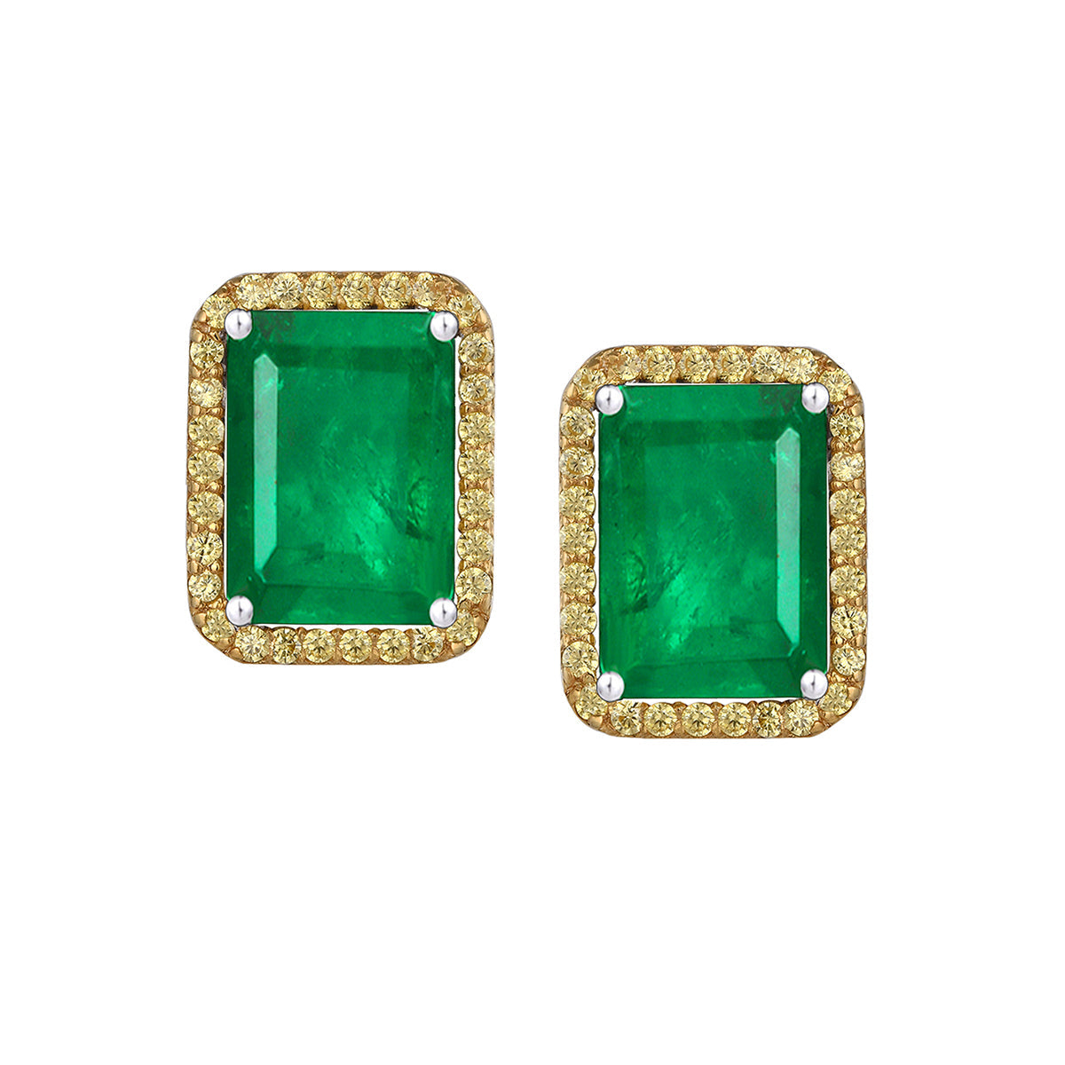 CY Diosa Paris Synthetic Octagon Sahped Green Emerald And Yellow Swarovski Zirconia Studs Front 2
