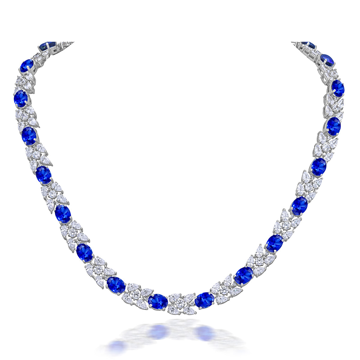 CY Diosa Paris Synthetic Oval Cut Blue Sapphire And White Swarovski Zirconia Wreath Necklace Front 2