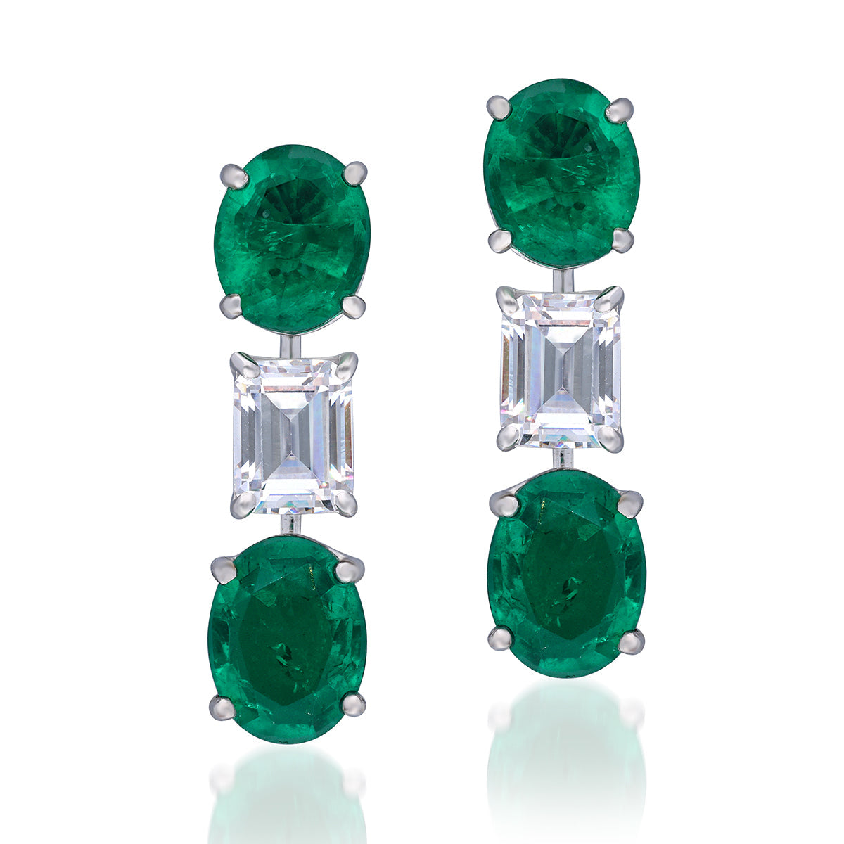 CY Diosa Paris Synthetic Oval Cut Green Emarld Green And White Swarovski Zirconia Earrings Front 2