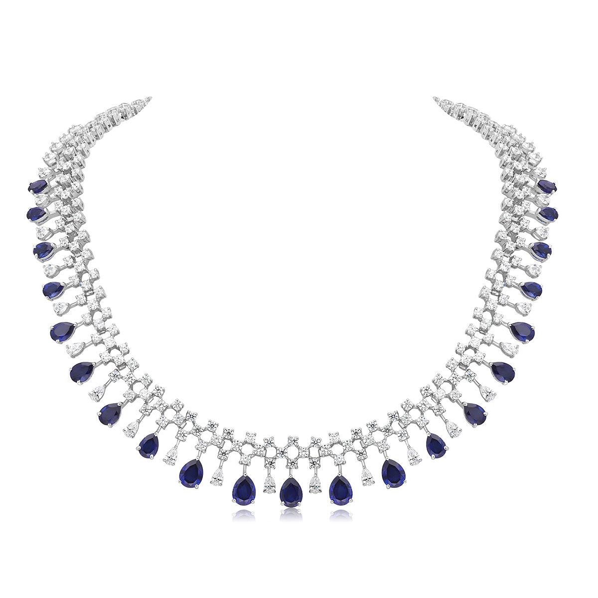 CY Diosa Paris Synthetic Pear Cut Sapphire And White Swarovski Zirconia Necklace Front 2