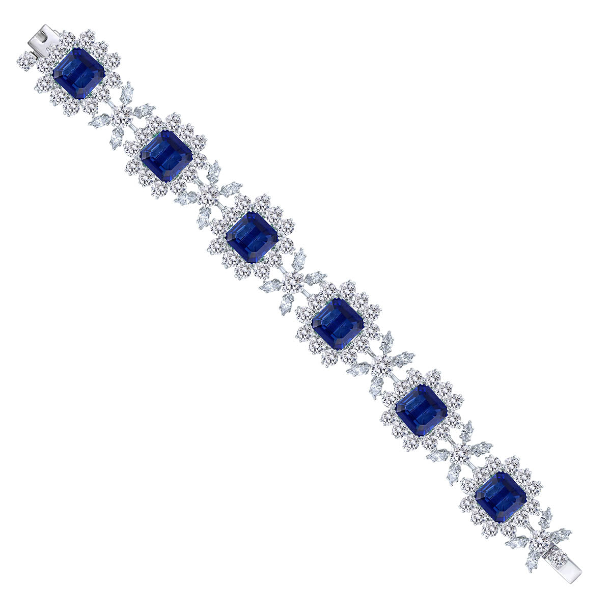CY Diosa Paris Synthetic Princess Cut Sapphire And White Swarovski Zirconia Cuff Bracelet Front 2