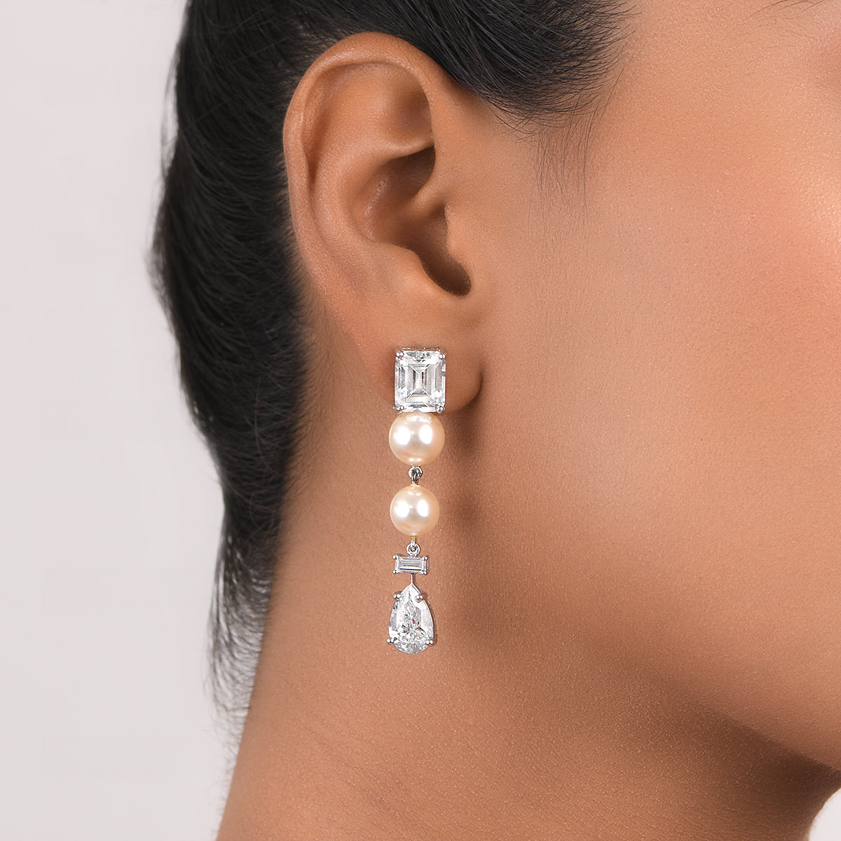 CY Diosa Paris White Korean Peal And White Swarovski Zirconia Earrings Front 1