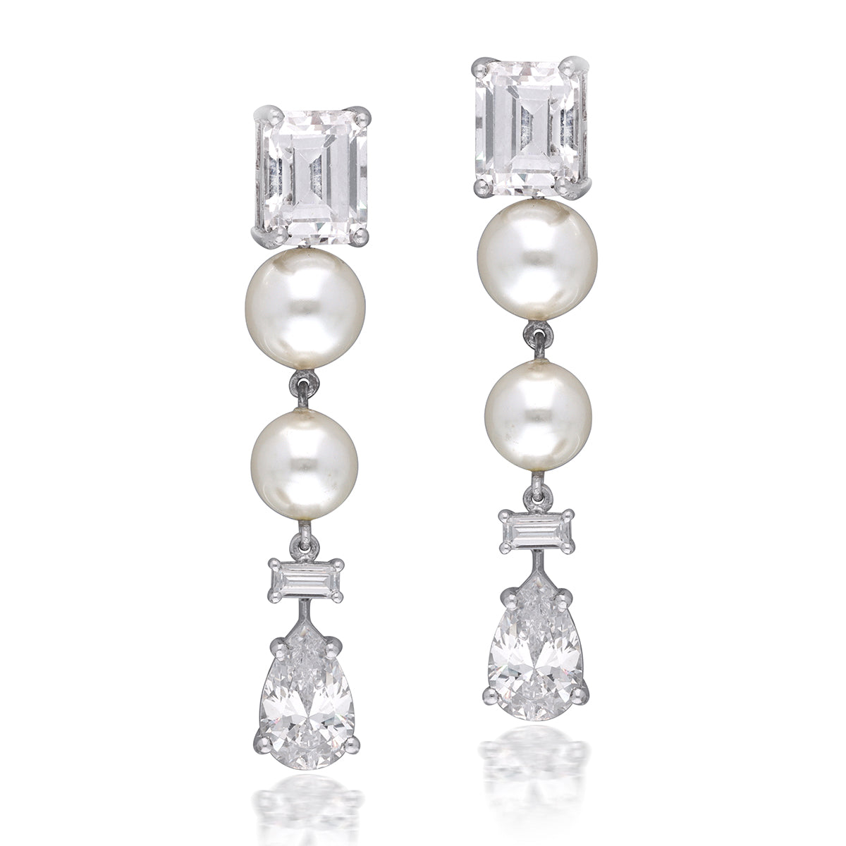 CY Diosa Paris White Korean Peal And White Swarovski Zirconia Earrings Front 2