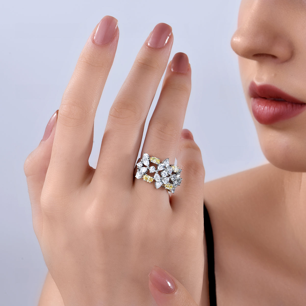 CY Diosa Paris Yellow And Mix Shaped White Swarovski Zirconia Ring Front 1