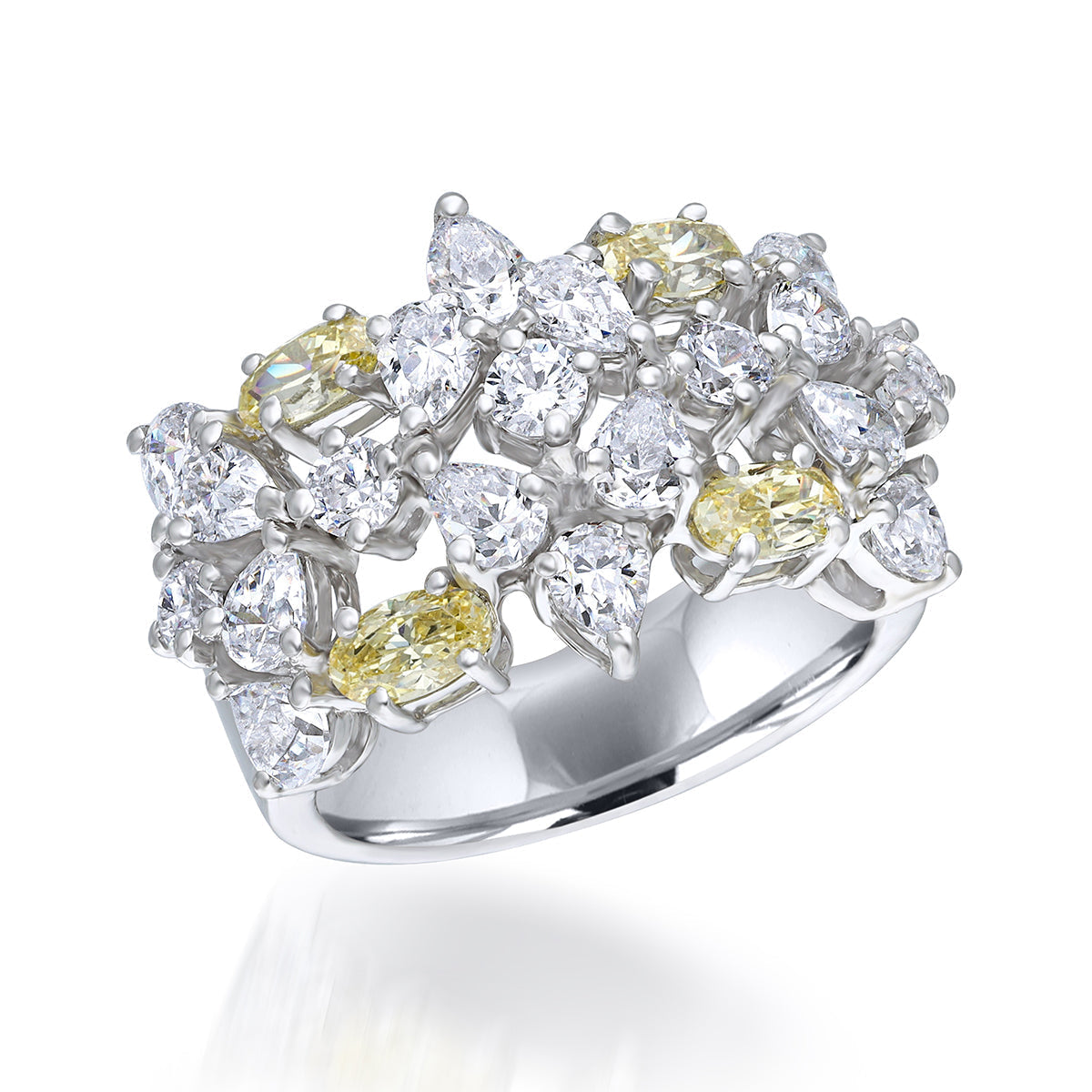CY Diosa Paris Yellow And Mix Shaped White Swarovski Zirconia Ring Front 2