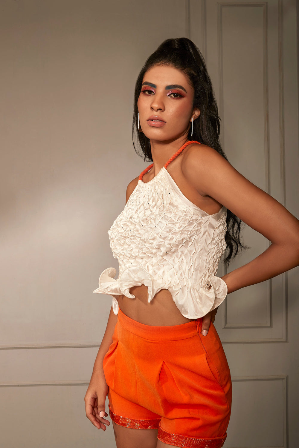 Orange Halter Top with Shorts