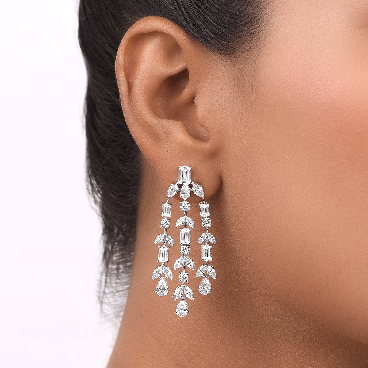 Mix Shaped White Swarovski Zirconia Earrings