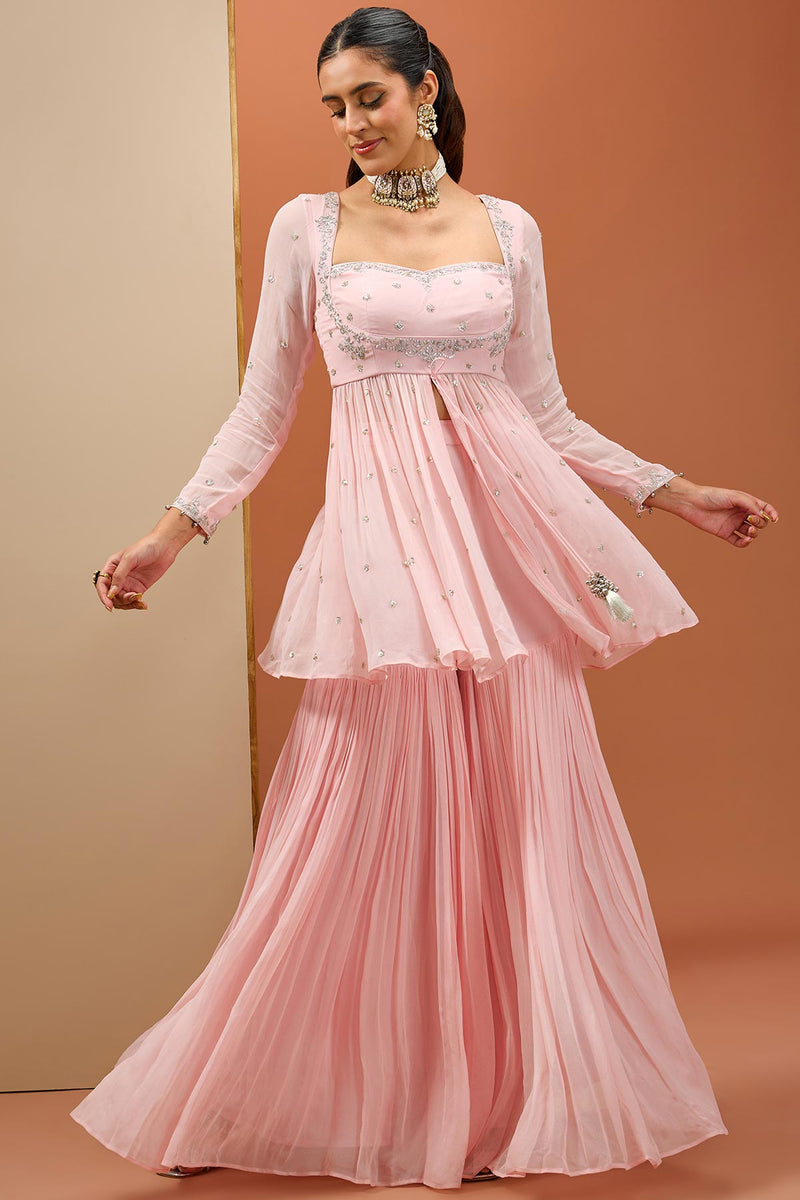 strapless open back dress Baby Pink Peplum Set