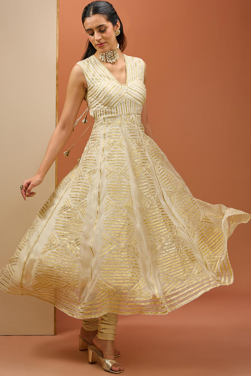 slim fit dress slacks Buy Designer Ivory Anarkali Gown – Palkhi Fashion Houston main image 0