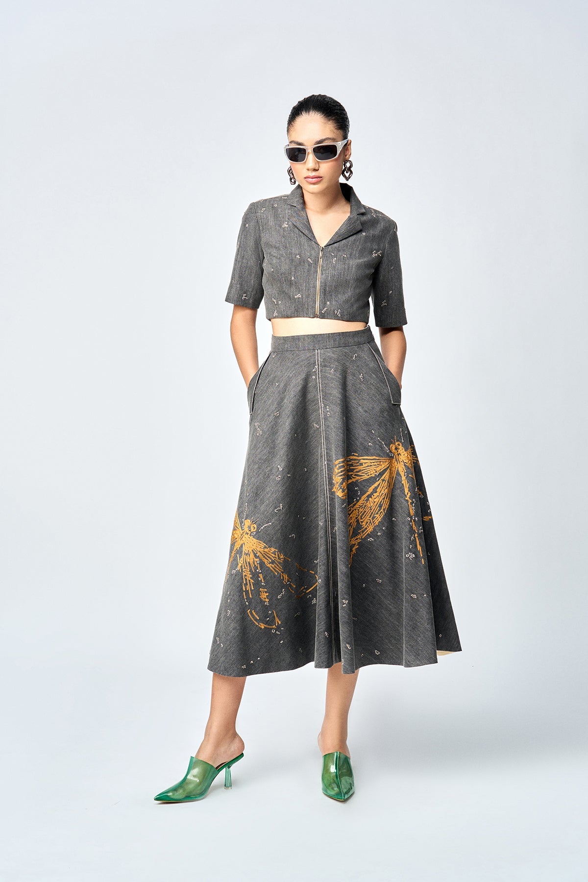 CIRCULAR SKIRT OF (DRAGONFLY CROP TOP )