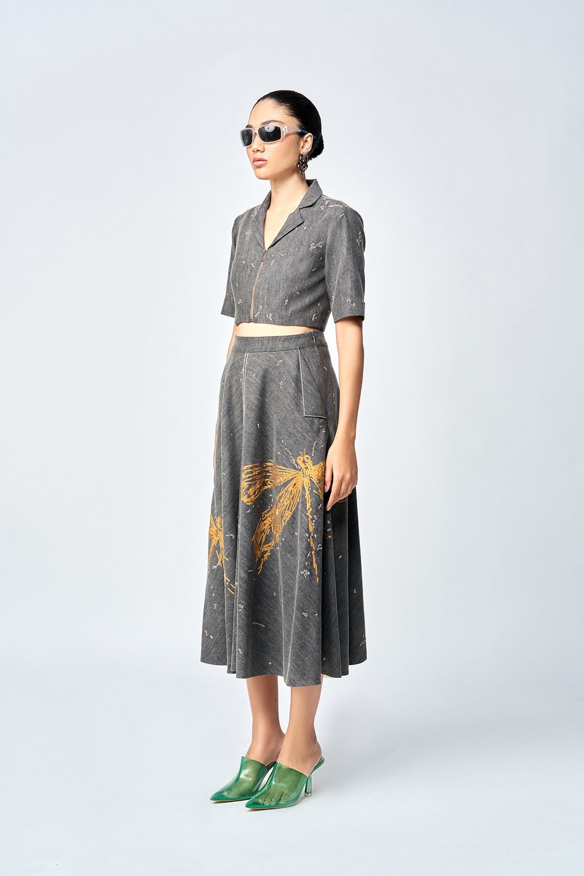 CIRCULAR SKIRT OF (DRAGONFLY CROP TOP )