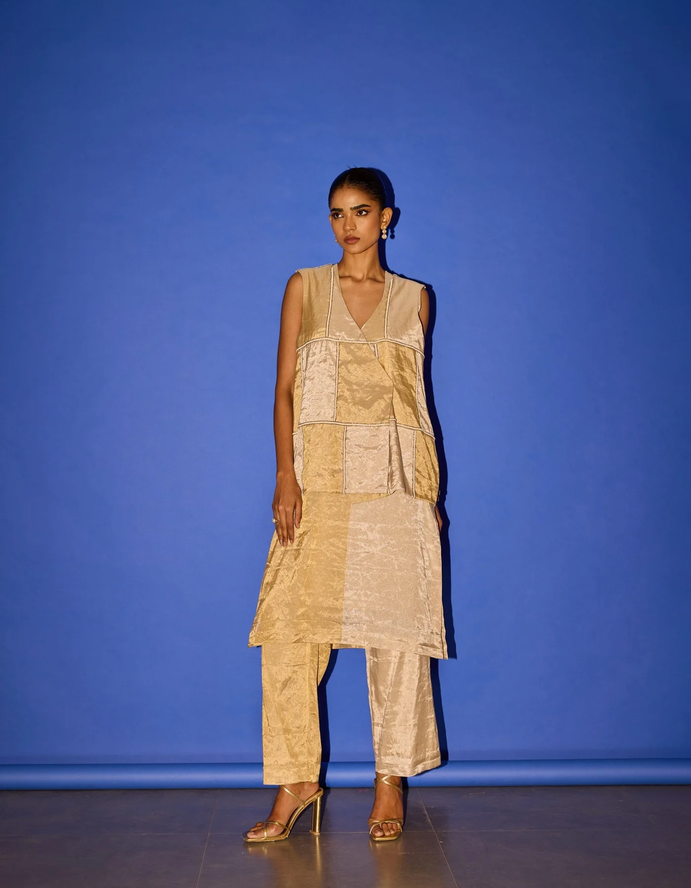 CY Esha Arora Sleeveless Patch Jacket Set Front 1