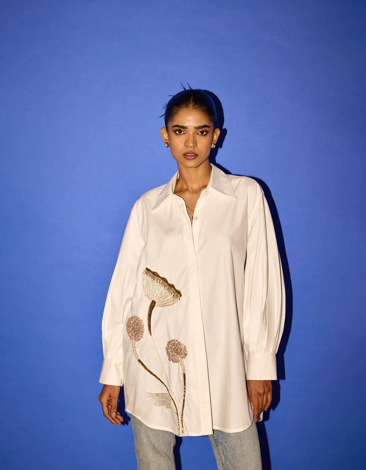 CY Esha Arora White Embroidered Shirt Front 1