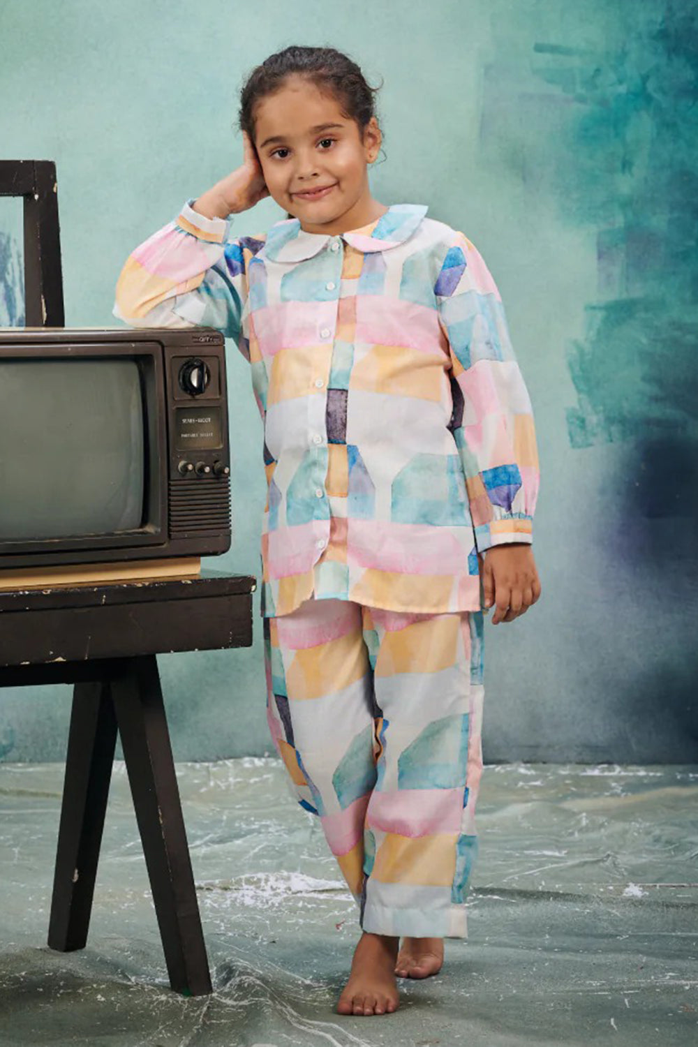 GEOMETRIC PRINT GIRLS CORD SET