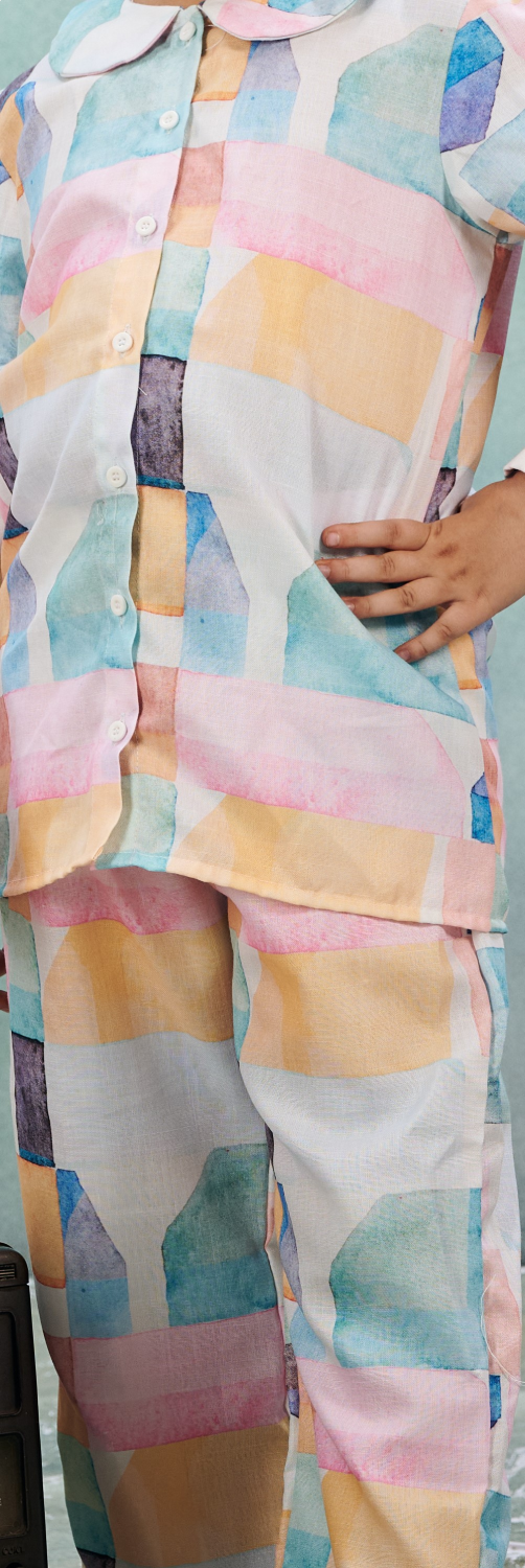 GEOMETRIC PRINT GIRLS CORD SET