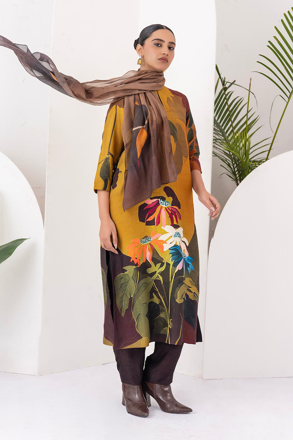 Shades Of Brown Thin Chanderi Printed Stole (1 PC)