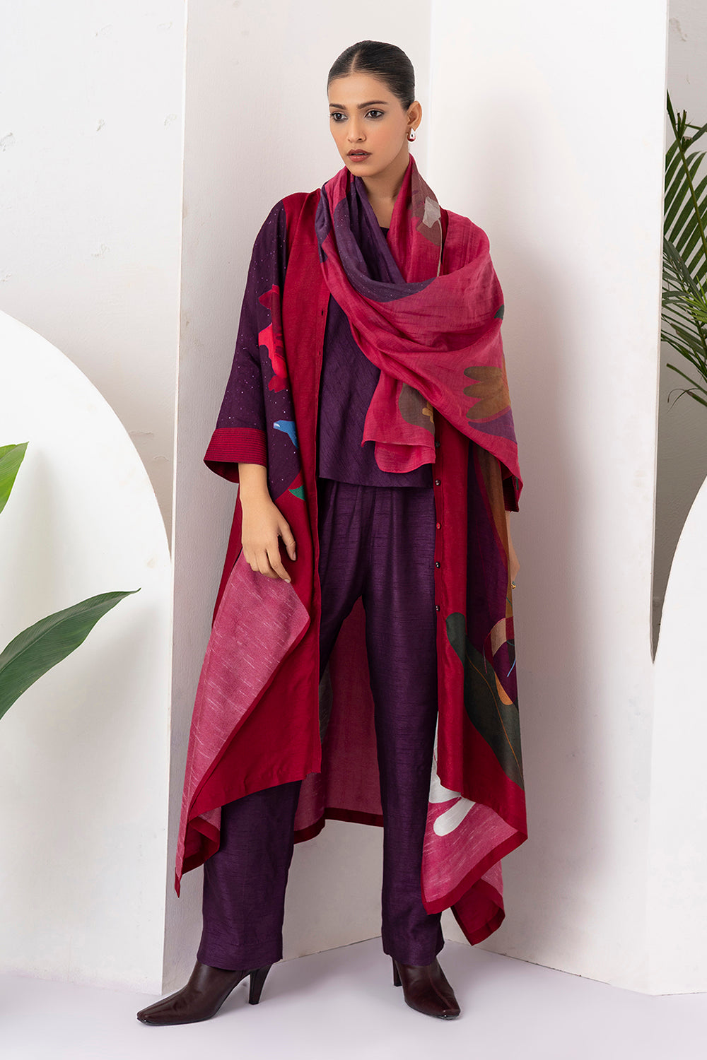 Red Thin Chanderi Printed Stole (1 PC)