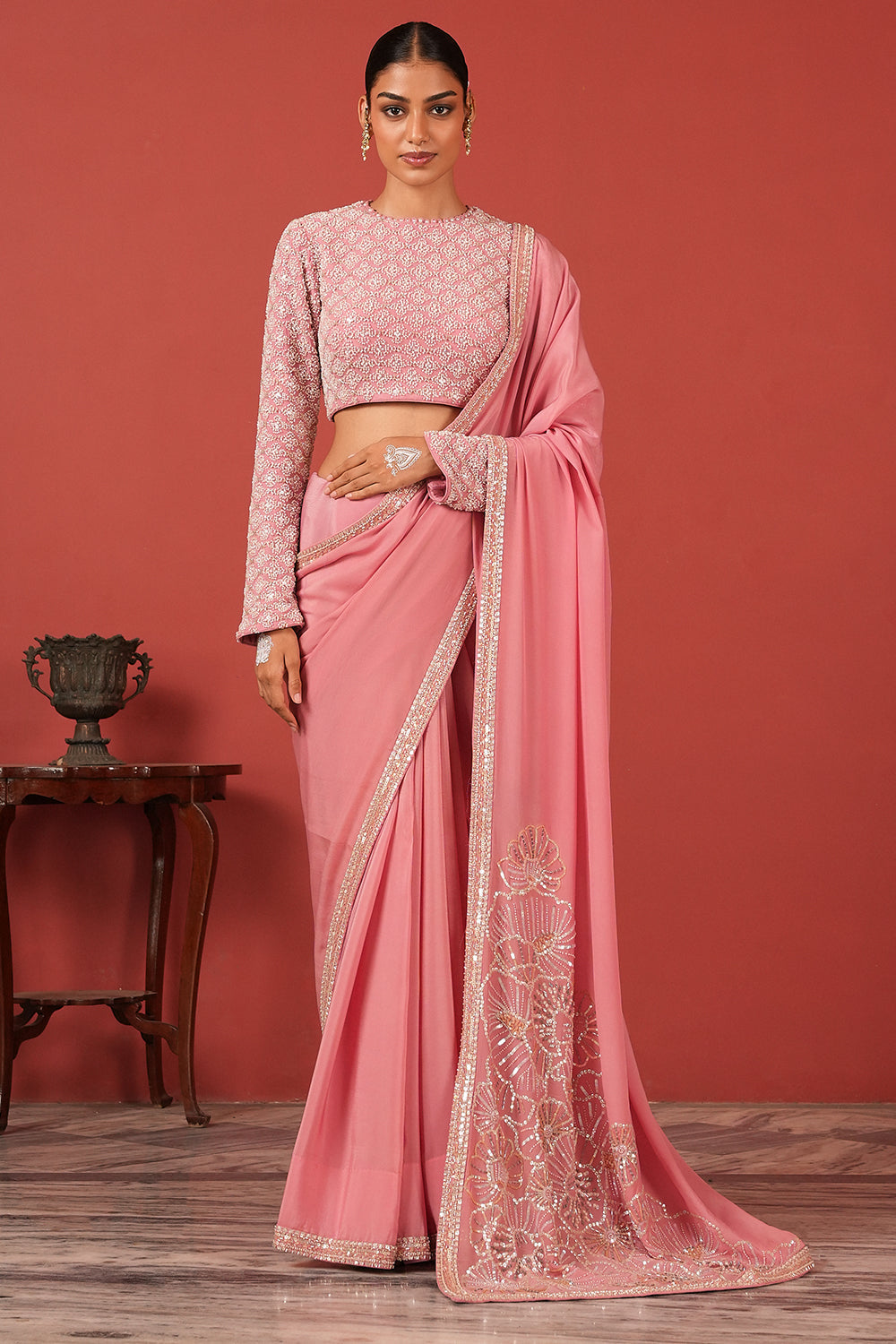 Flawless Embroidered Saree Set with Statement Blouse