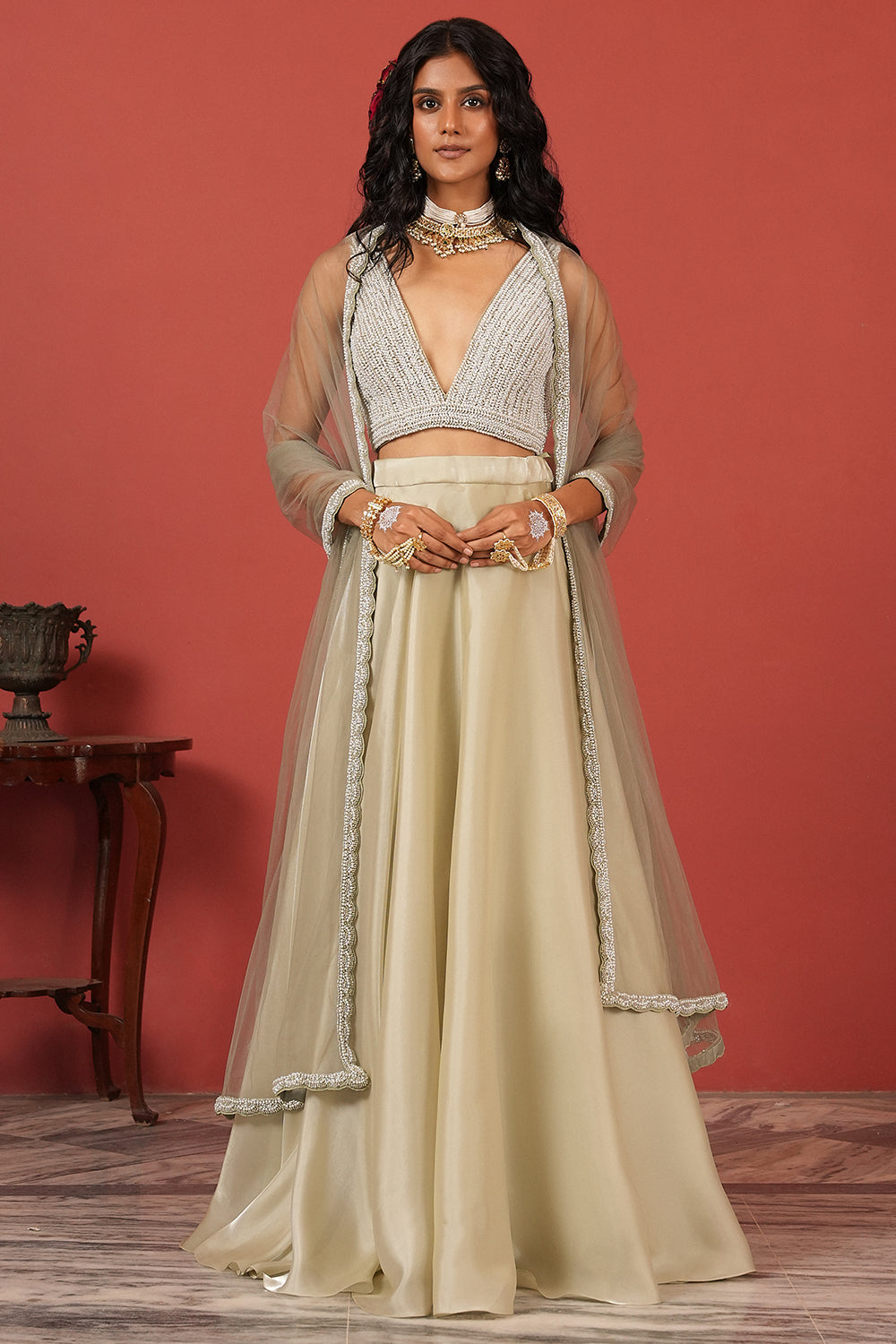 Full-Flared Skirt Set with flawless blouse