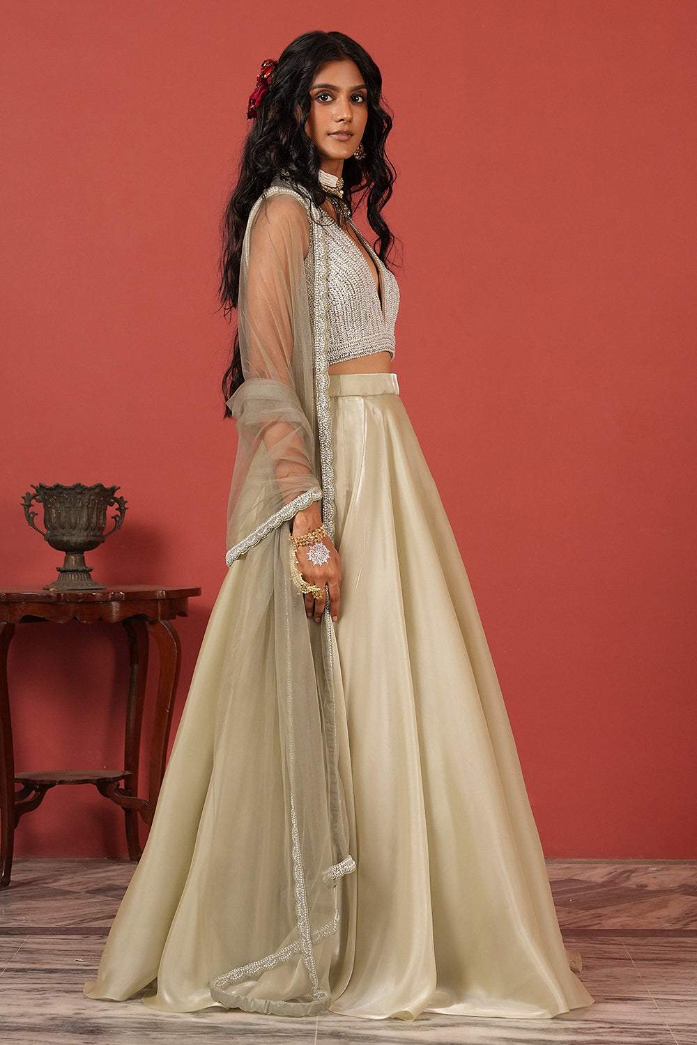 Full-Flared Skirt Set with flawless blouse