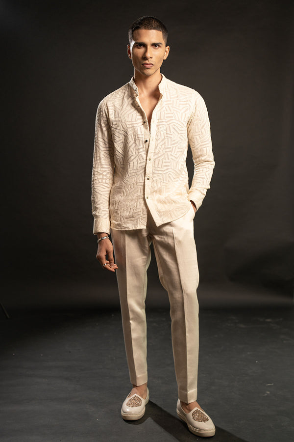 Ivory Embroidered Georgette Shirt And Pant