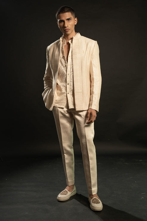 Ivory Embroidered Bandhagala Set