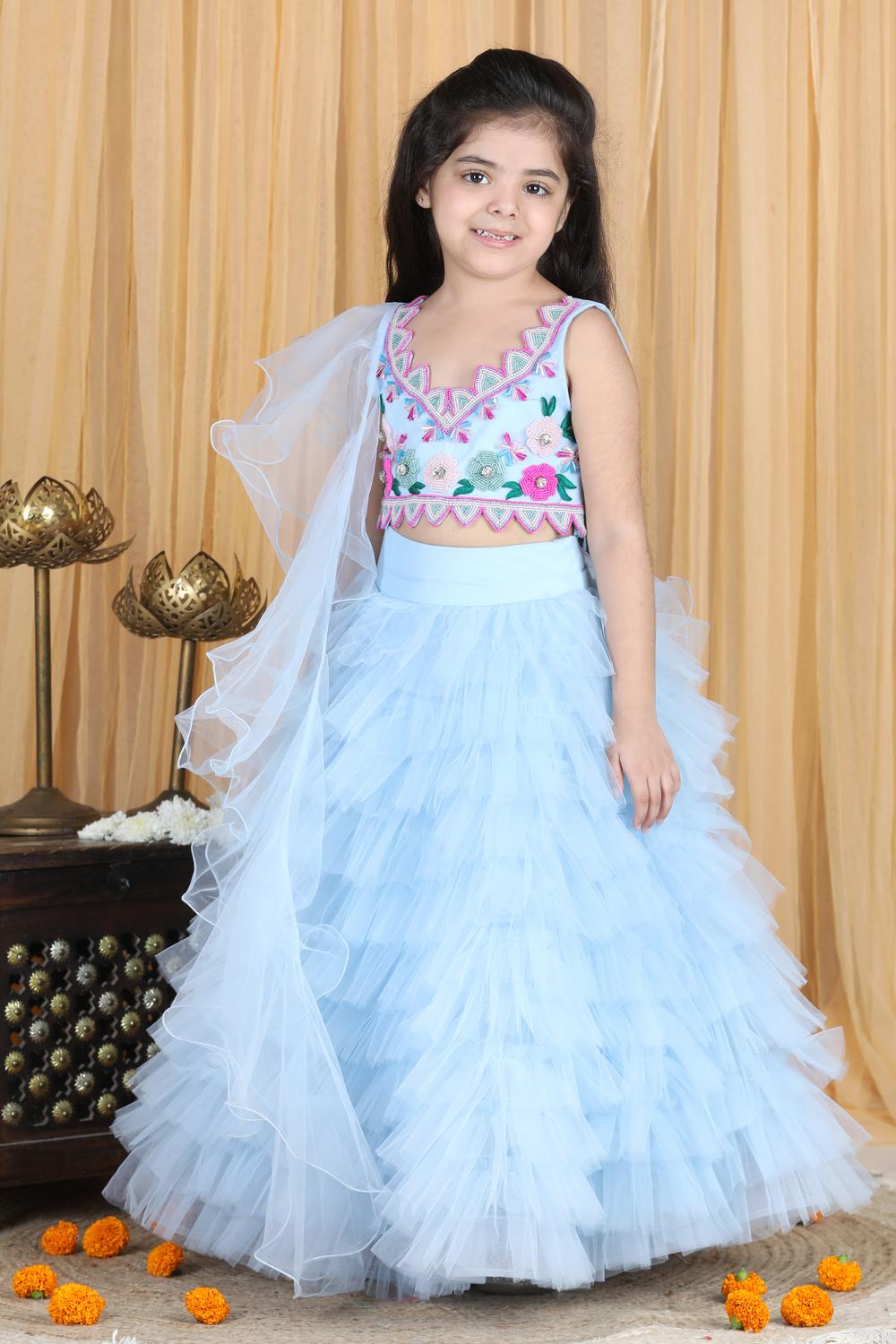 Handwork Blouse And Tulle Lehenga