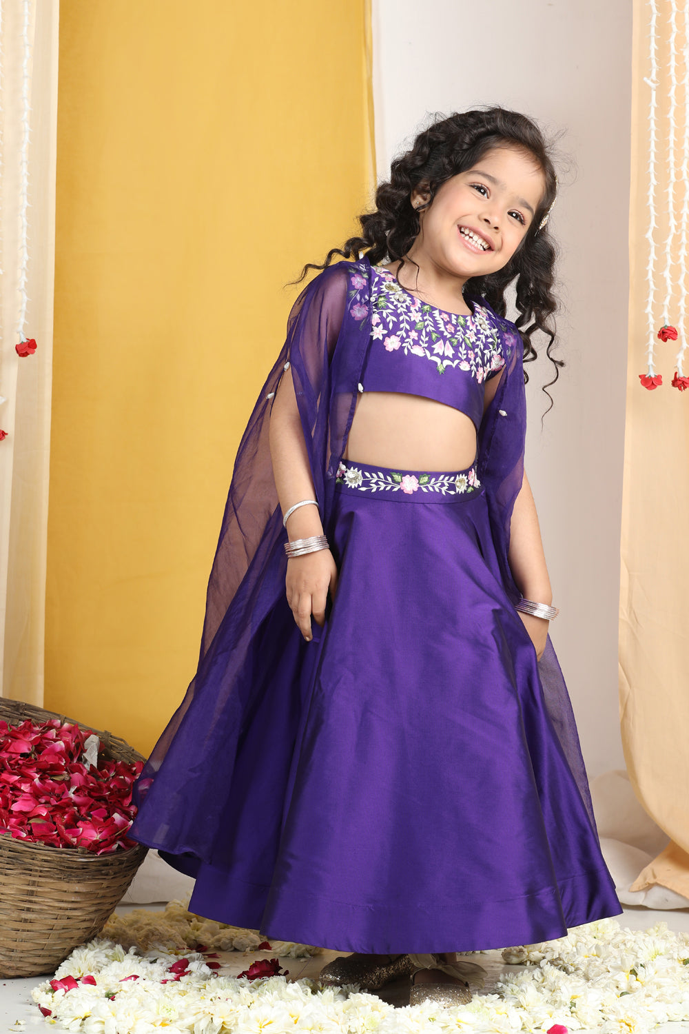 Thread Embroidery Blouse With Cape N Lehenga