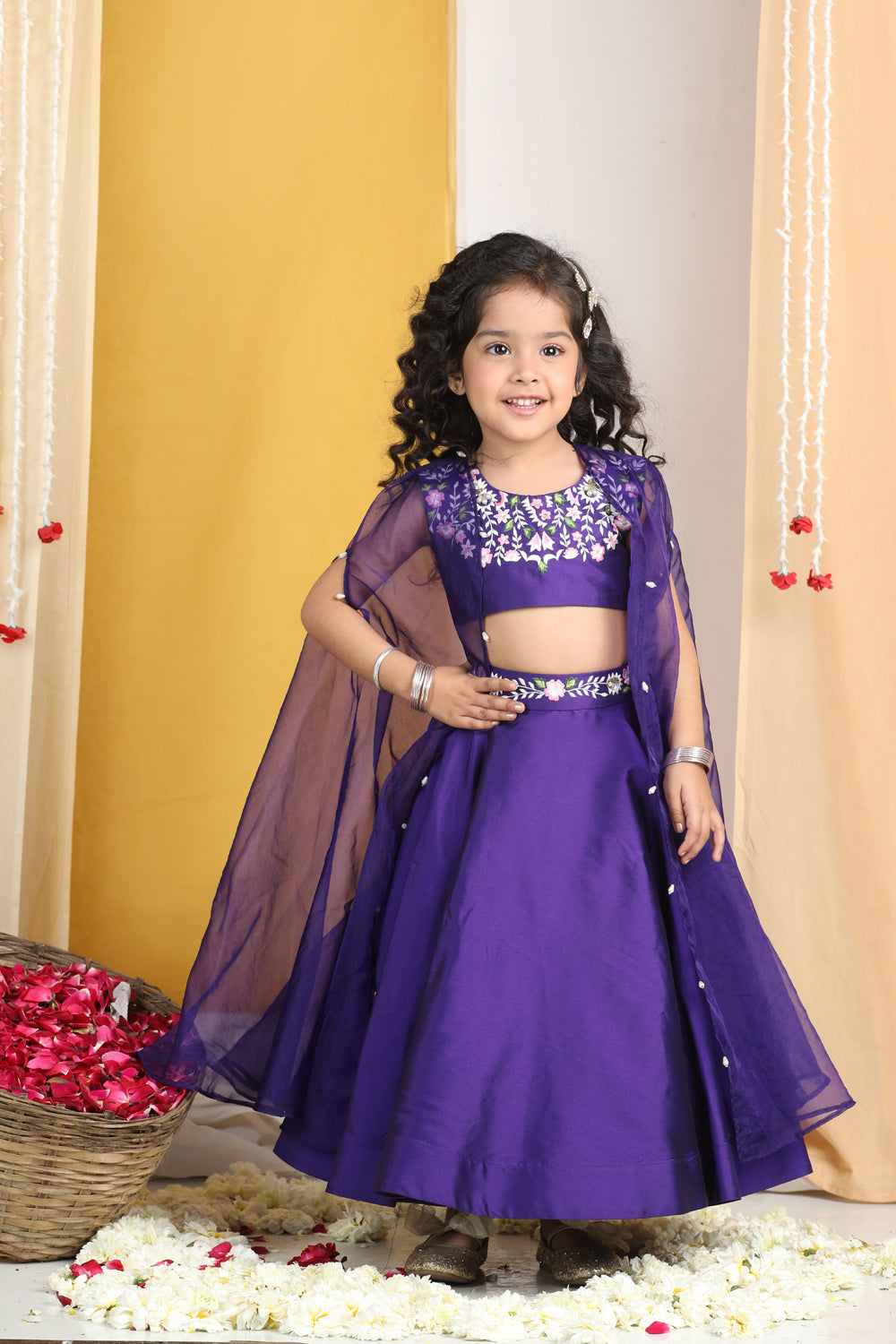 Thread Embroidery Blouse With Cape N Lehenga