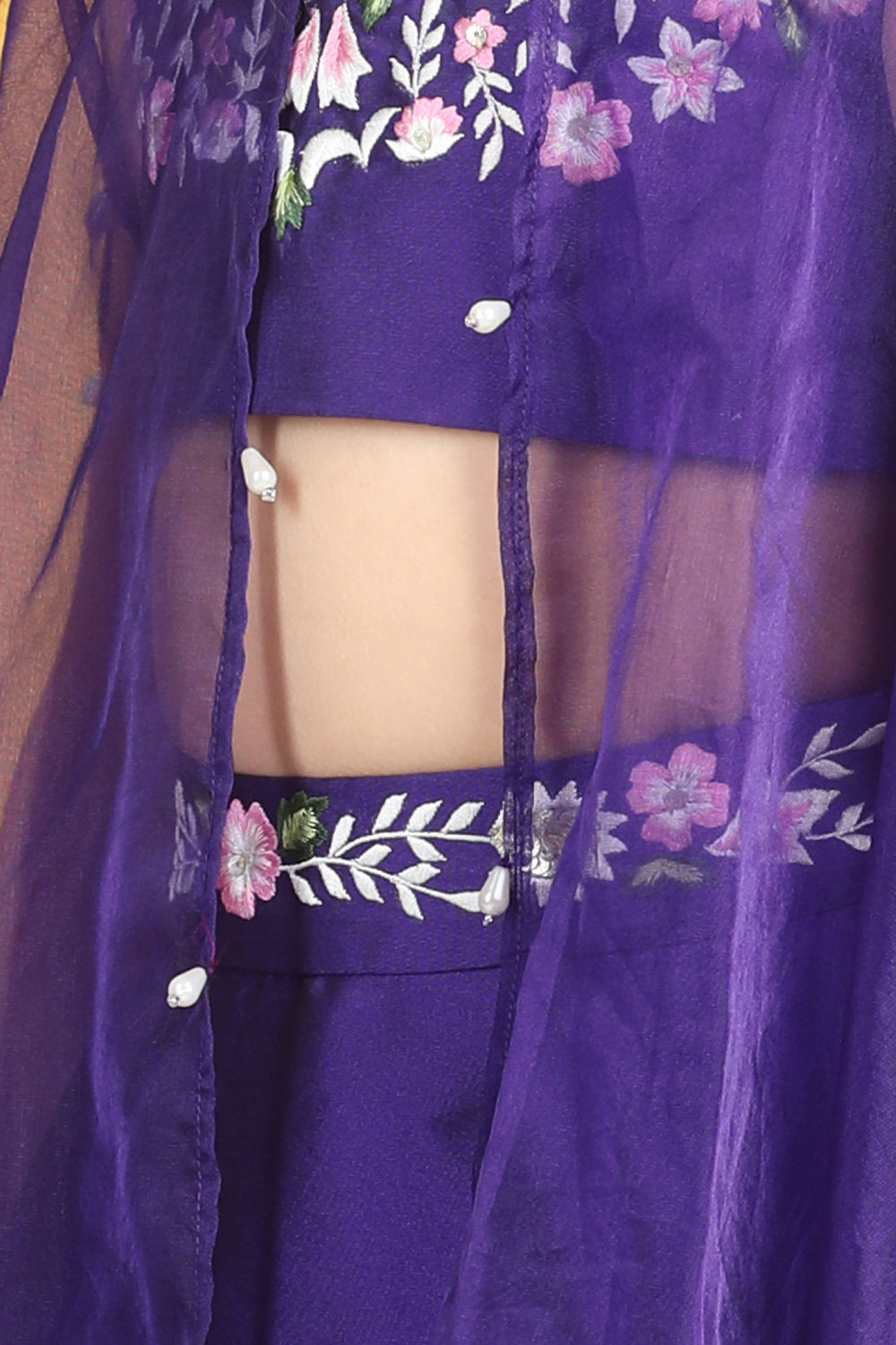 Thread Embroidery Blouse With Cape N Lehenga