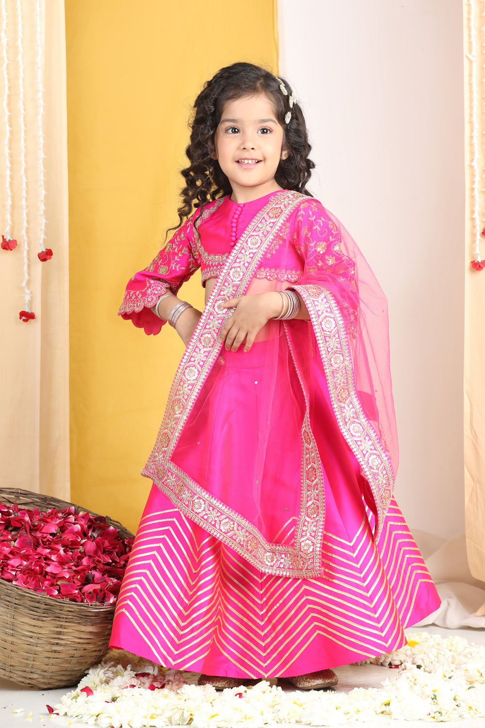 Zari Embroidery With Sequence Work On Blouse N Gota Detailing On Lehanga