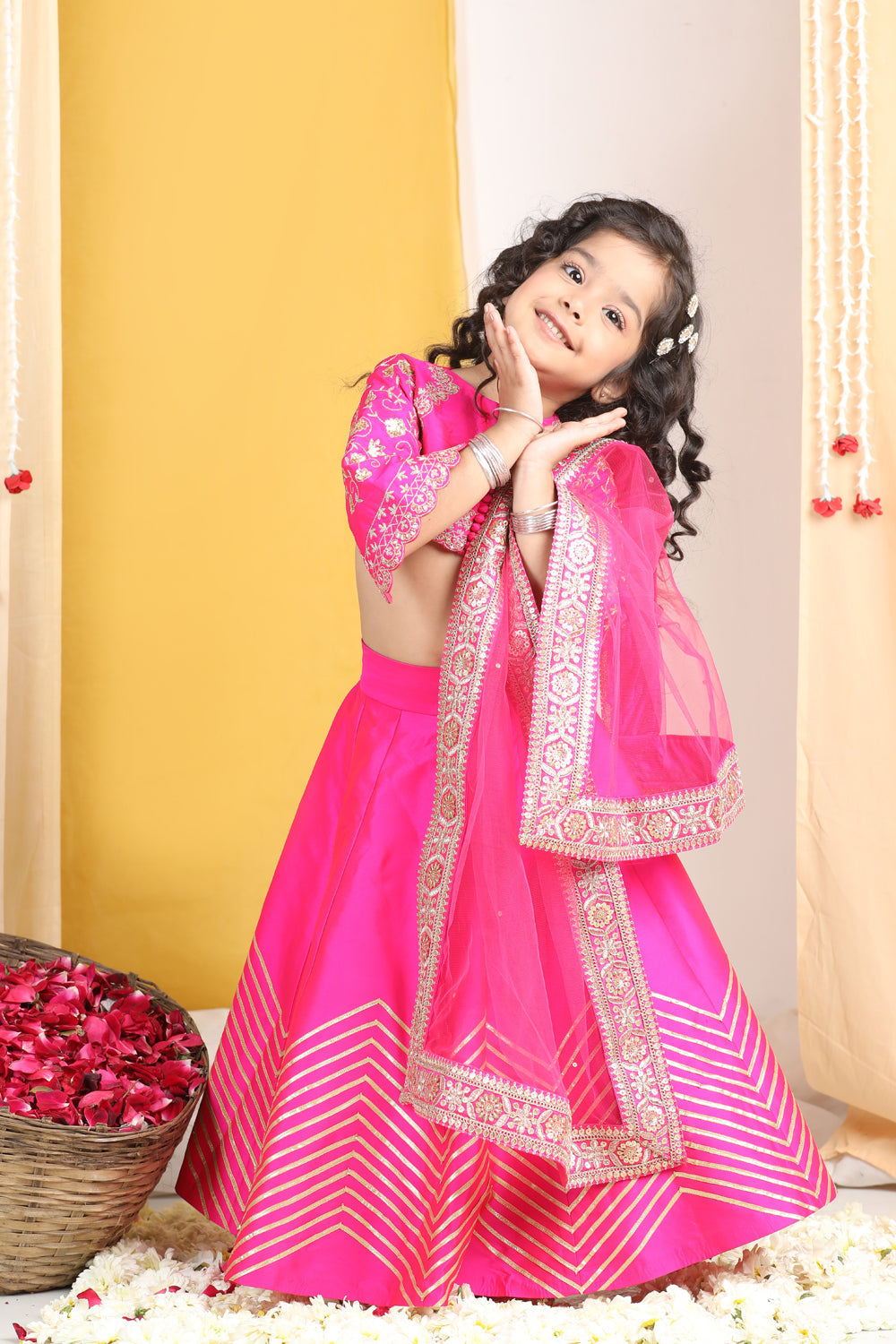 Zari Embroidery With Sequence Work On Blouse N Gota Detailing On Lehanga