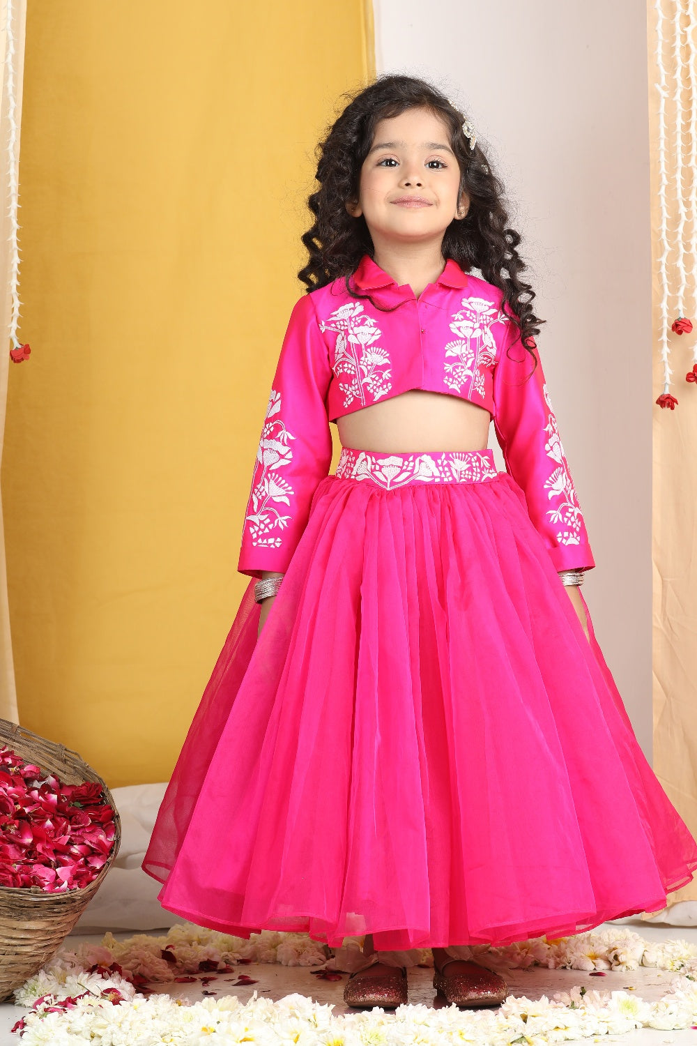 Thread Embroidery Blouse With Net Flair Lehanga