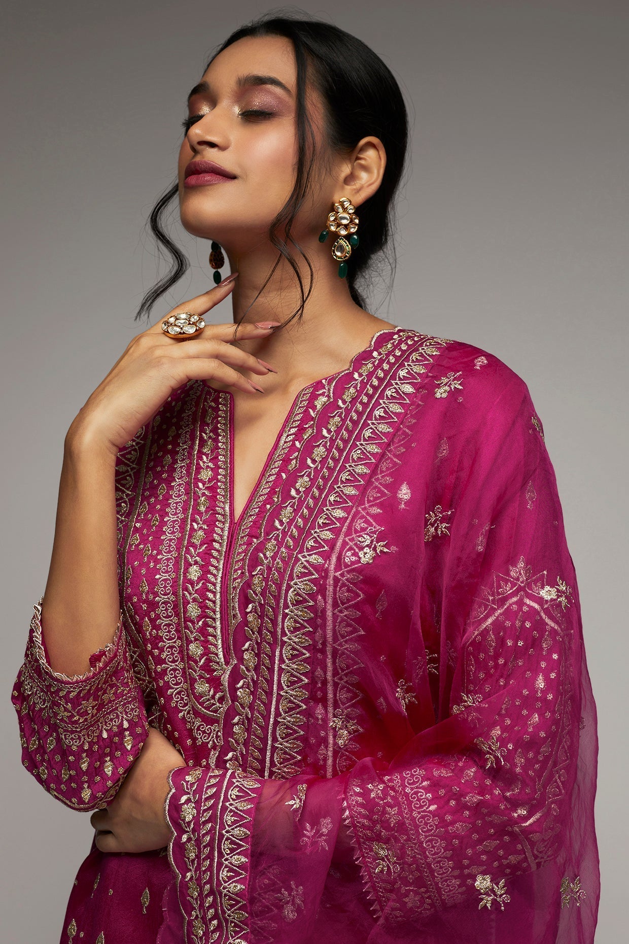 Rati Short Kurta With Magenta Pink Jamdani Garara Set