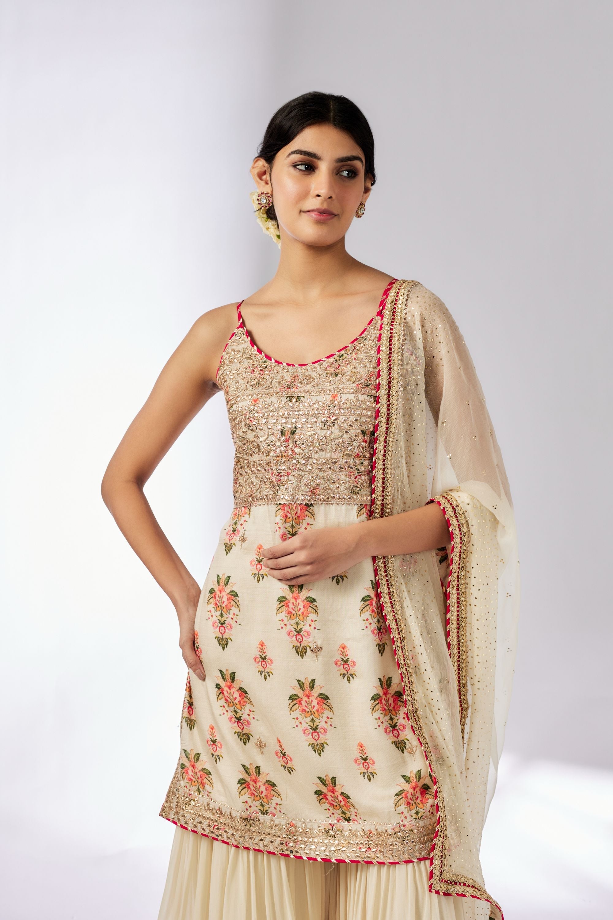 Chhaya Strappy Ivory Sharara Set