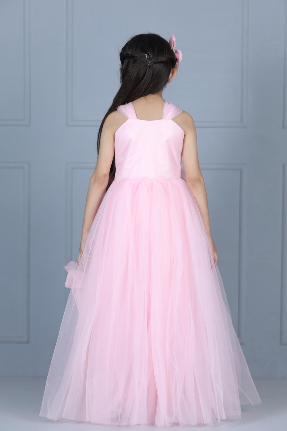 Net Flare Dress With 3D Flower