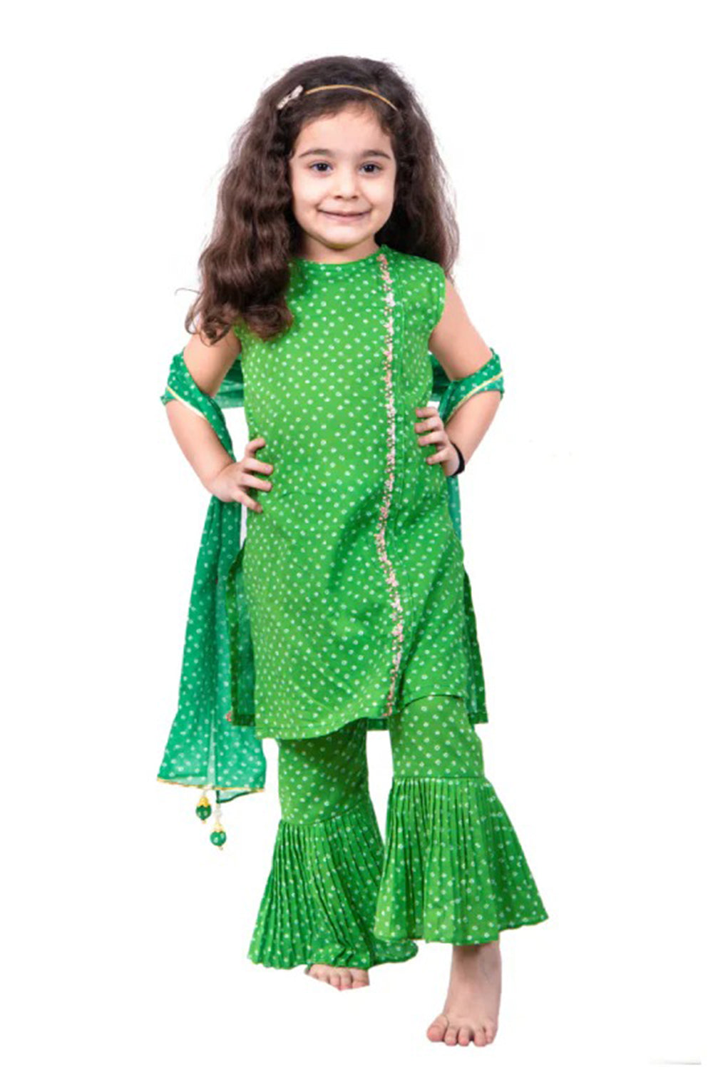 GREEN BANDHANI SHARARA SET