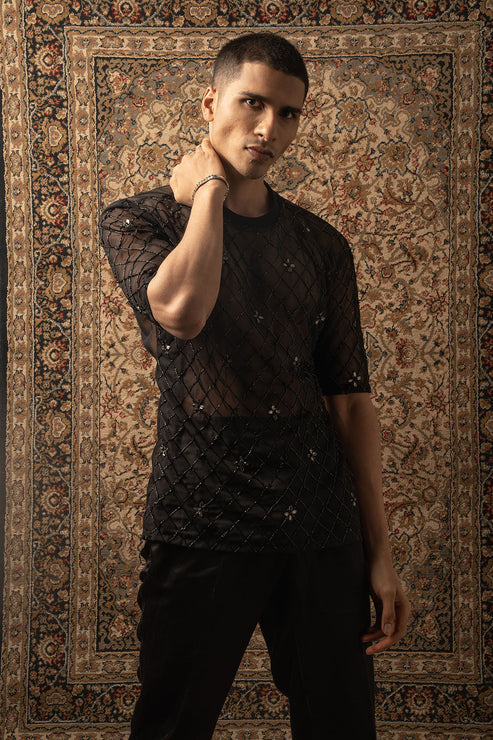 Black Embroidered Cutdana Shirt & Pant Set