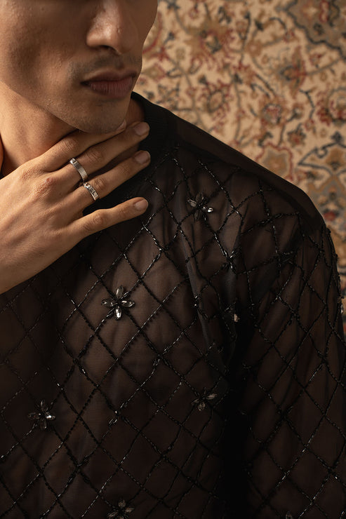 Black Embroidered Cutdana Shirt & Pant Set