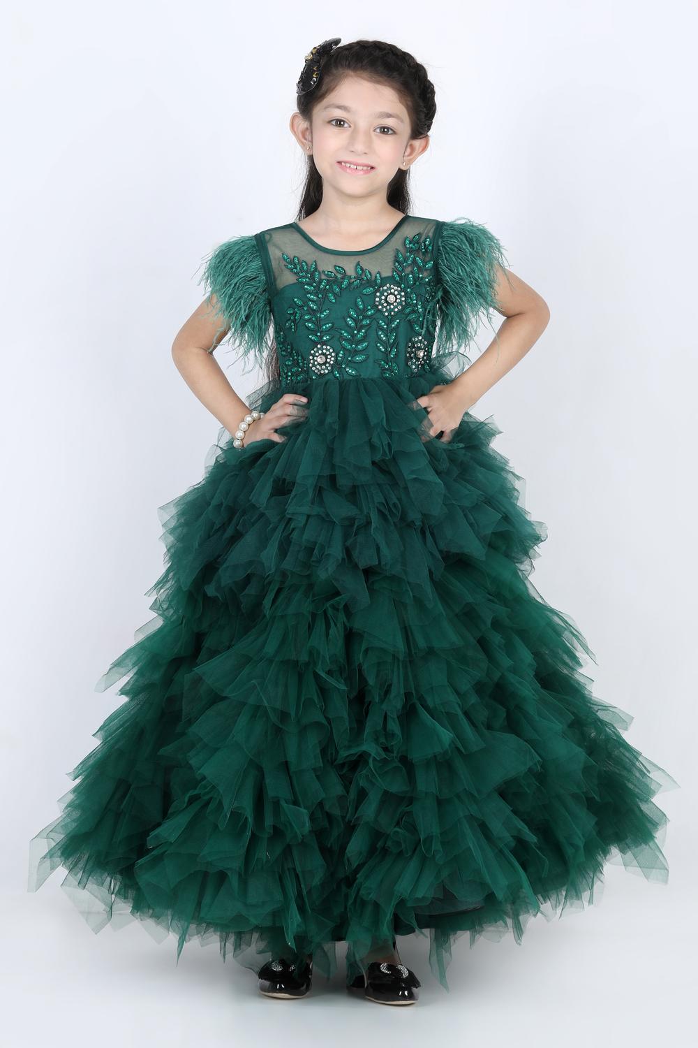 Tuelle Dress With Thread Embroidery And Swarovski Embellished Empire