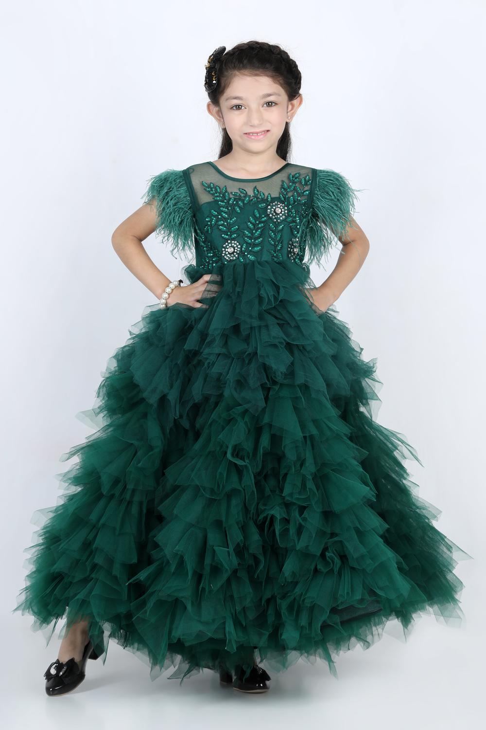 Tuelle Dress With Thread Embroidery And Swarovski Embellished Empire