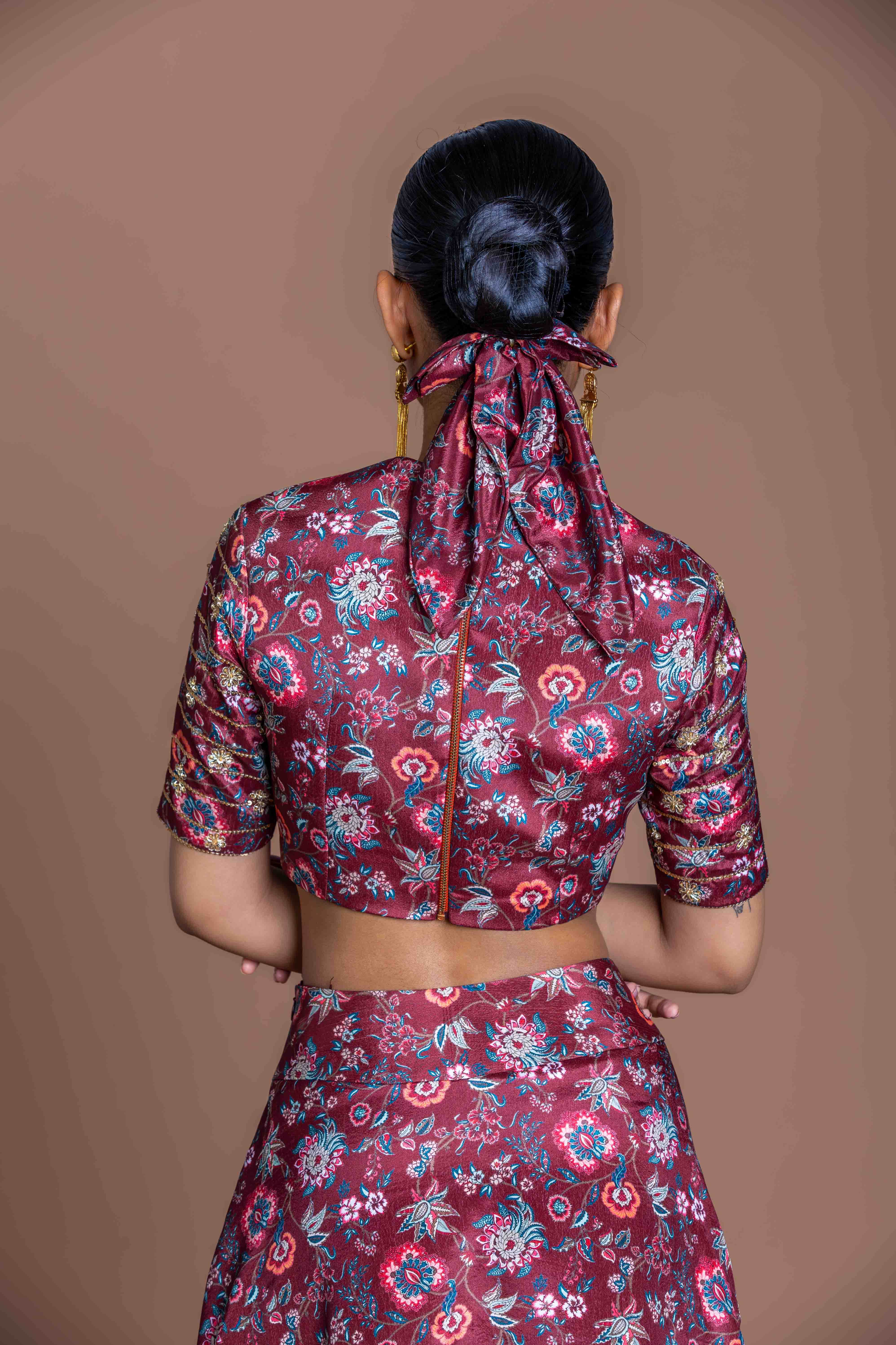 Garnet Grid Draped Skirt Set