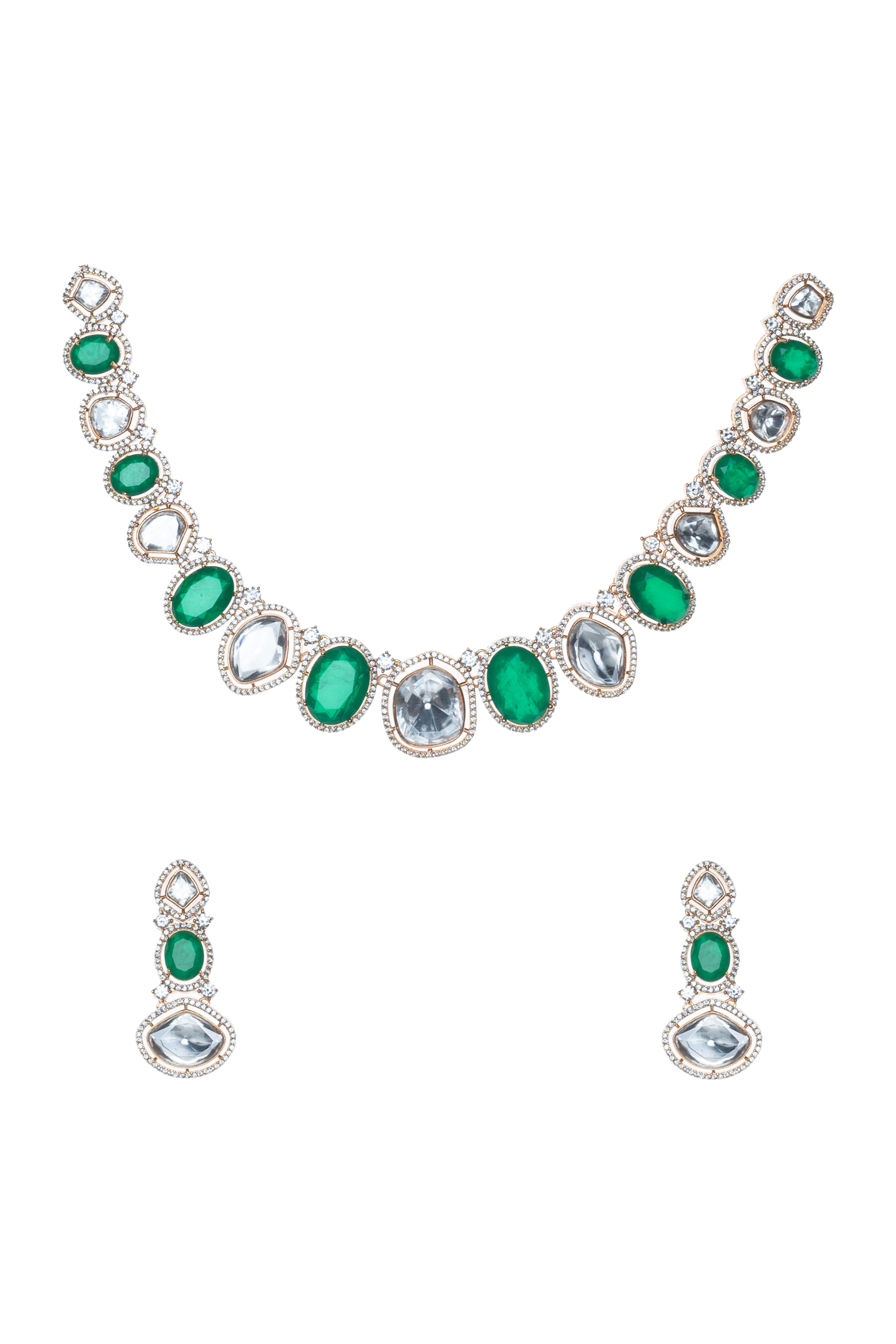 CY Gold Finish Synthetic Ruby & Uncut Zircons Choker Necklace Set