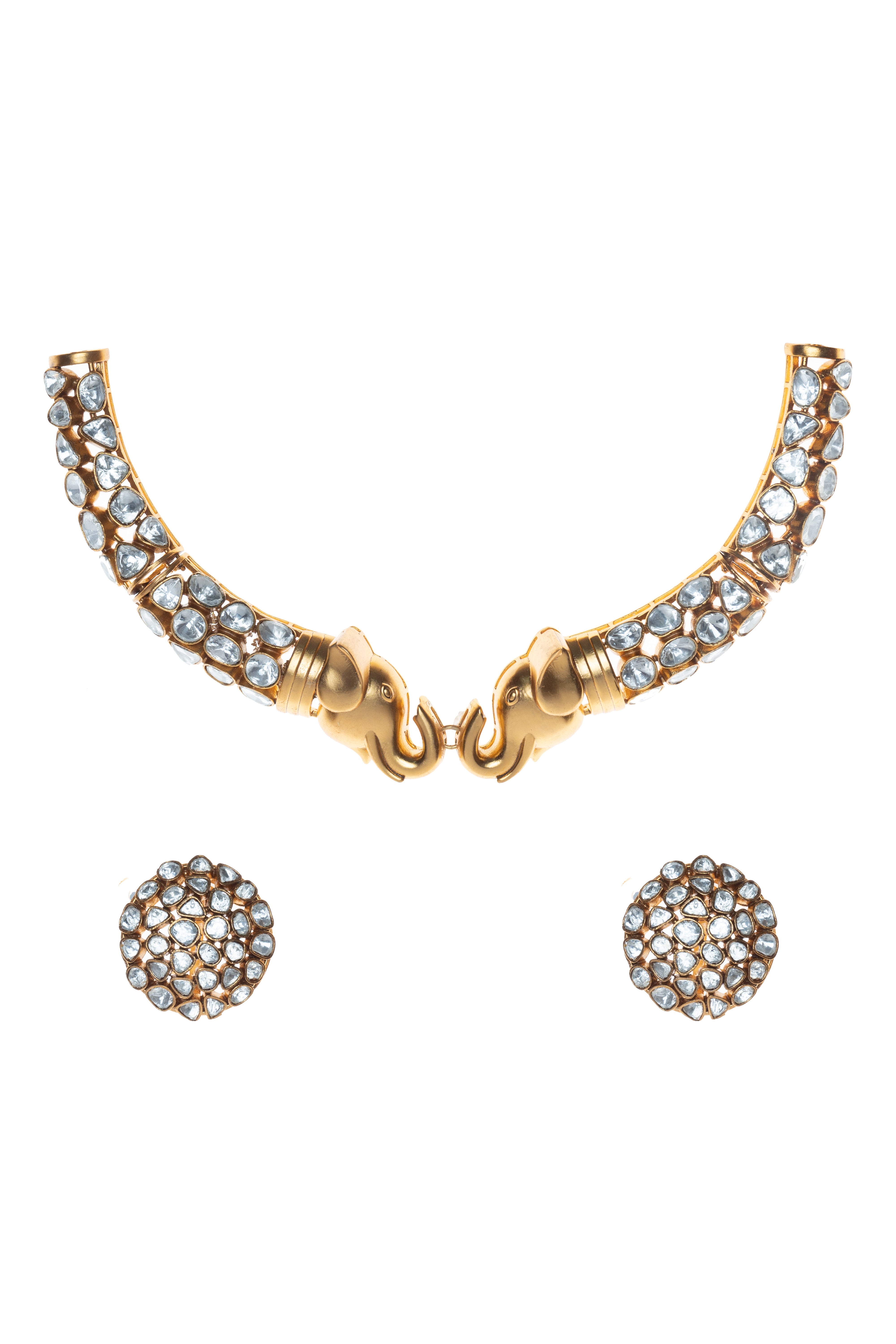 CY Gold Finish Uncut Zircon Choker Necklace Set