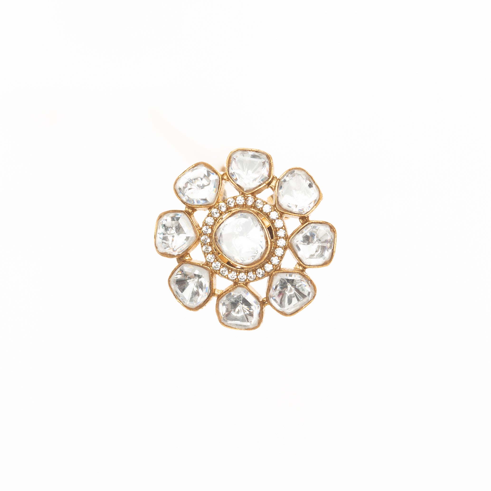 CY Gold Finish Uncut Zircons Ring